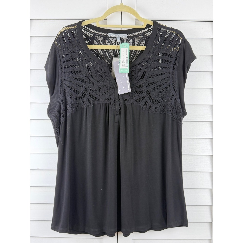 Daniel Rainn Crochet Detail Knit Top Women XXL Black NEW
